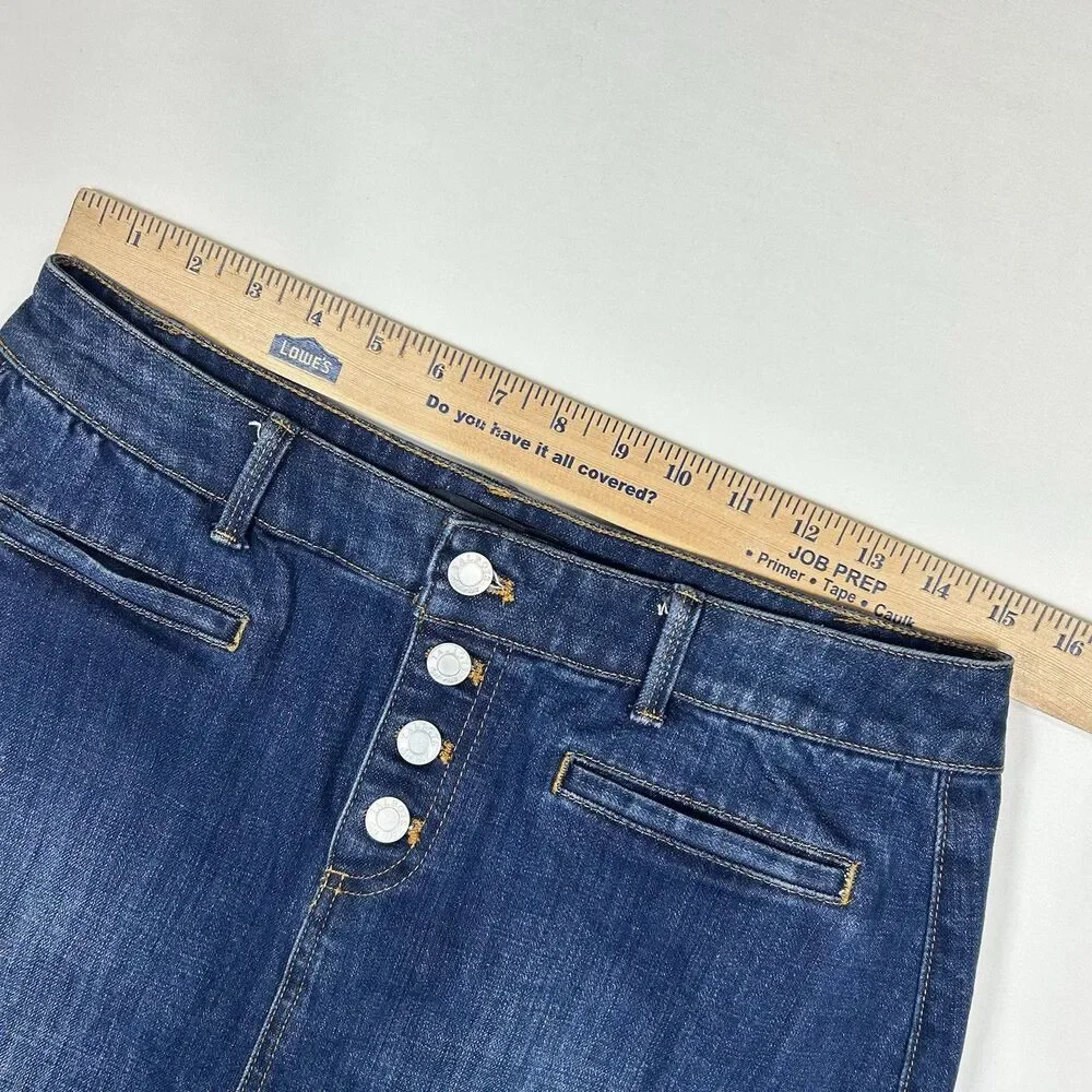 Talbots Dark Denim Jean Skirt Women's Size 8 Button Fly Dark Wash Casual Boho
